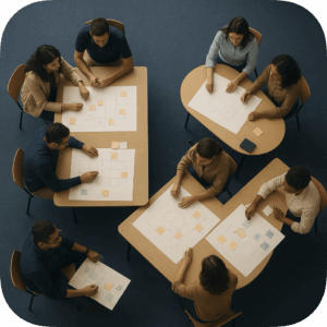 Atelier d’une journée (basé sur des méthodes collaboratives) Accompagnement en 3 à 5 séances pour les équipes dirigeantes ou projets clés Co-construction du pitch deck Sprint storytelling sur 2 semaines pour construire un récit complet prêt à être déployé